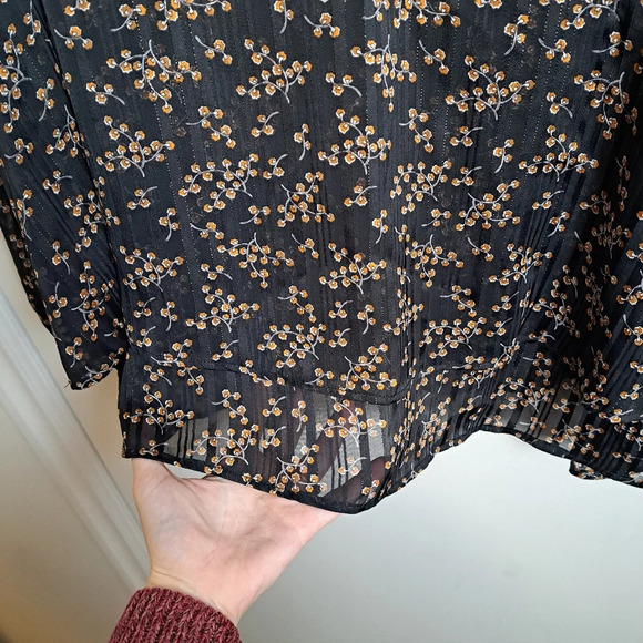 Zac & Rachel Black‎ Orange Floral Boho Whimsigoth Chiffon Long Sleeve Blouse 2X - Picture 6 of 7